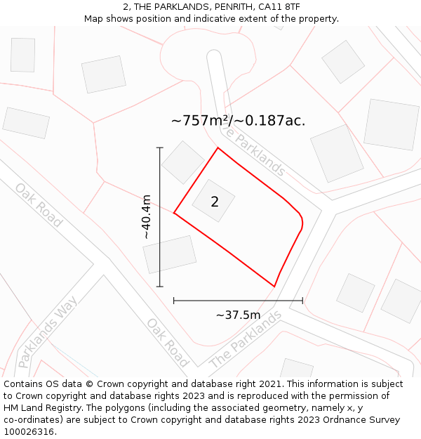 2, THE PARKLANDS, PENRITH, CA11 8TF: Plot and title map