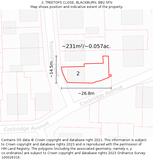 2, TREETOPS CLOSE, BLACKBURN, BB2 5FN: Plot and title map