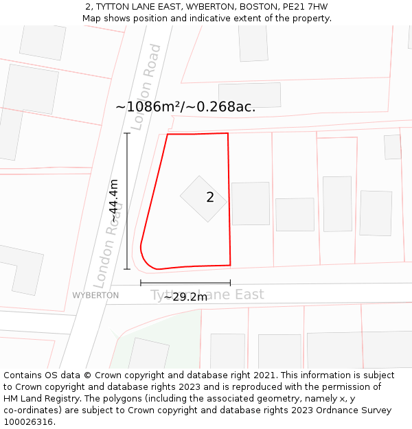 2, TYTTON LANE EAST, WYBERTON, BOSTON, PE21 7HW: Plot and title map