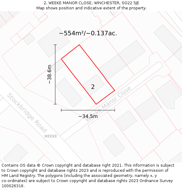 2, WEEKE MANOR CLOSE, WINCHESTER, SO22 5JE: Plot and title map