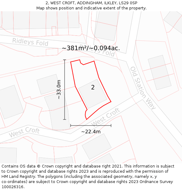 2, WEST CROFT, ADDINGHAM, ILKLEY, LS29 0SP: Plot and title map