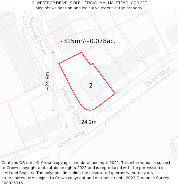 2, WESTROP DRIVE, SIBLE HEDINGHAM, HALSTEAD, CO9 3FE: Plot and title map