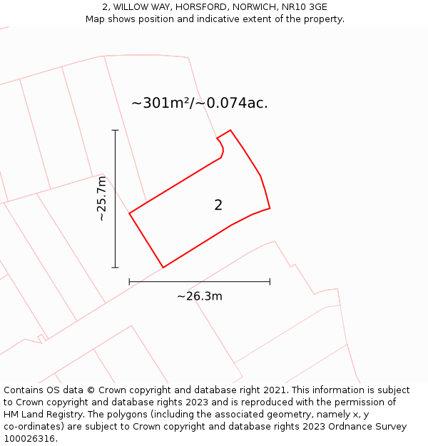 2, WILLOW WAY, HORSFORD, NORWICH, NR10 3GE: Plot and title map