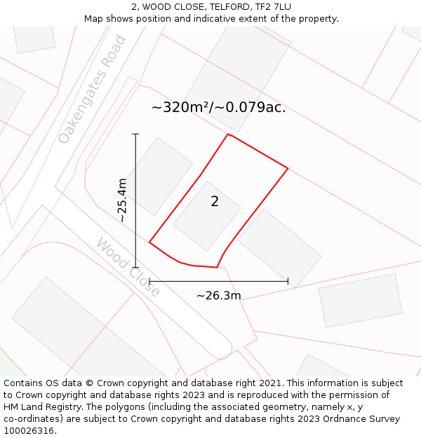 2, WOOD CLOSE, TELFORD, TF2 7LU: Plot and title map