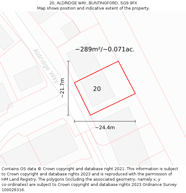 20, ALDRIDGE WAY, BUNTINGFORD, SG9 9FX: Plot and title map