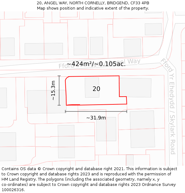 20, ANGEL WAY, NORTH CORNELLY, BRIDGEND, CF33 4PB: Plot and title map