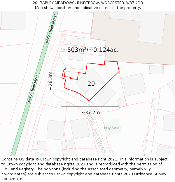 20, BARLEY MEADOWS, INKBERROW, WORCESTER, WR7 4DR: Plot and title map