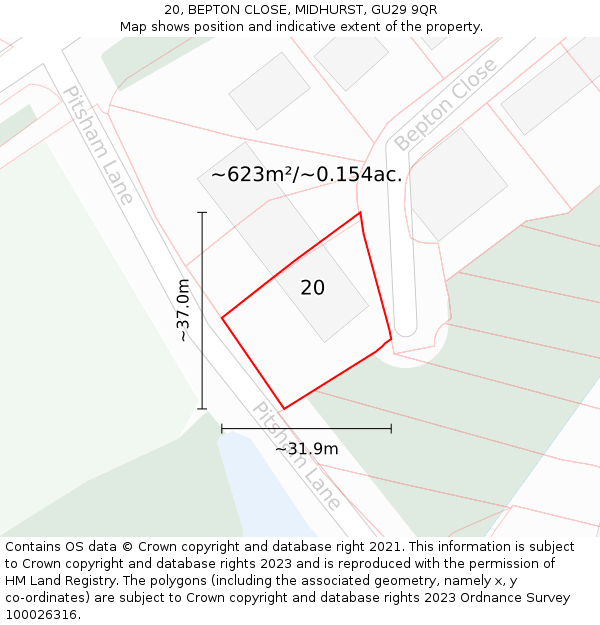 20, BEPTON CLOSE, MIDHURST, GU29 9QR: Plot and title map