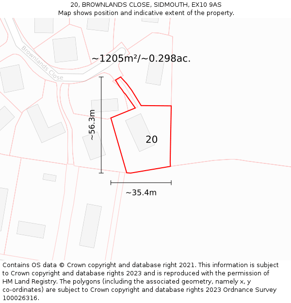 20, BROWNLANDS CLOSE, SIDMOUTH, EX10 9AS: Plot and title map