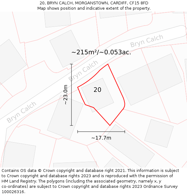 20, BRYN CALCH, MORGANSTOWN, CARDIFF, CF15 8FD: Plot and title map