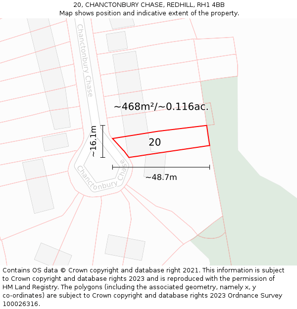 20, CHANCTONBURY CHASE, REDHILL, RH1 4BB: Plot and title map