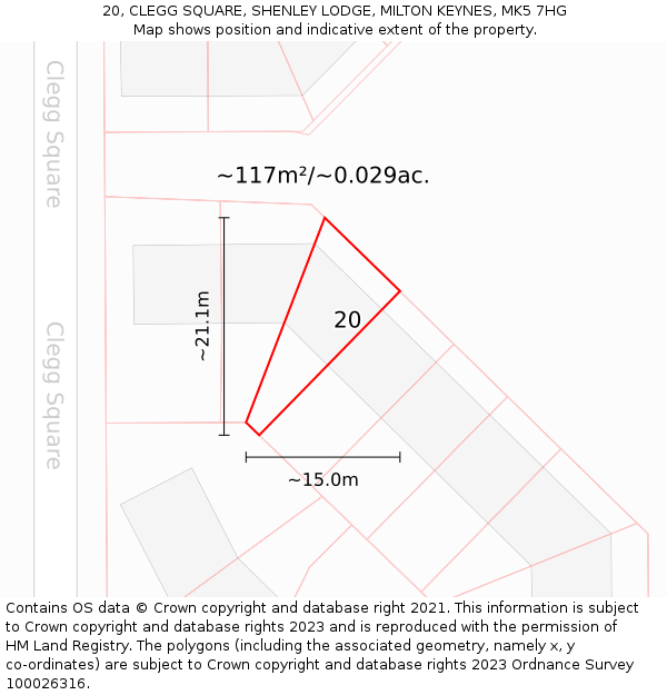 20, CLEGG SQUARE, SHENLEY LODGE, MILTON KEYNES, MK5 7HG: Plot and title map