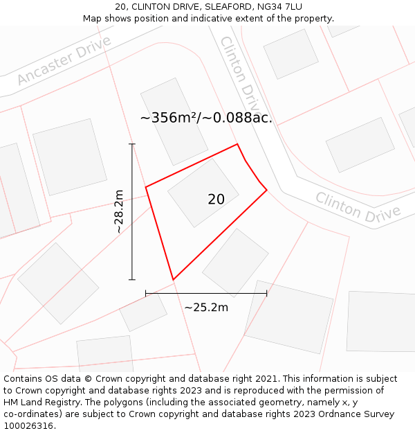 20, CLINTON DRIVE, SLEAFORD, NG34 7LU: Plot and title map