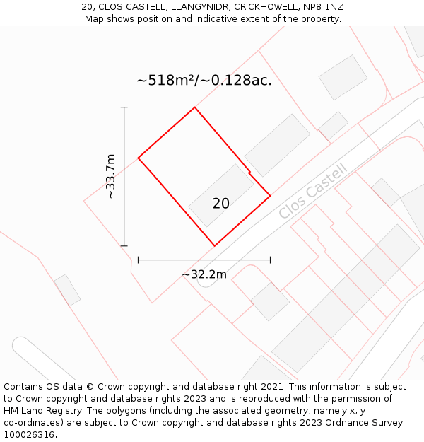 20, CLOS CASTELL, LLANGYNIDR, CRICKHOWELL, NP8 1NZ: Plot and title map