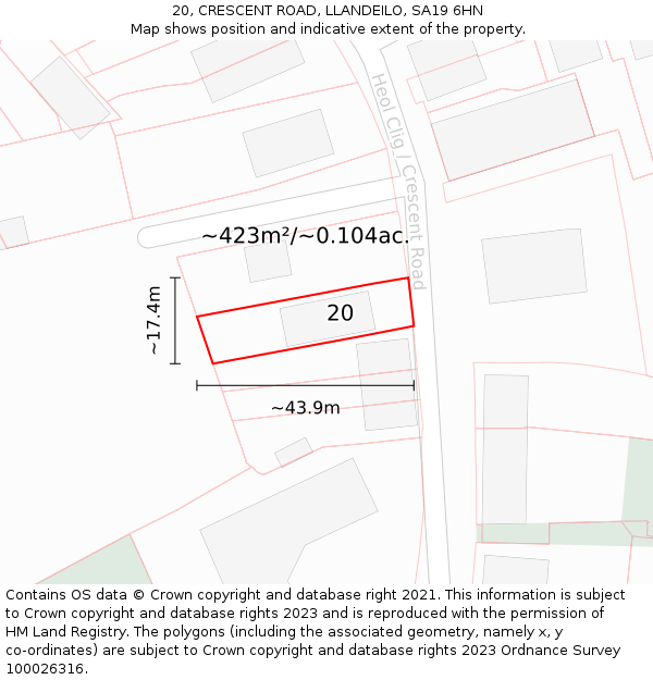 20, CRESCENT ROAD, LLANDEILO, SA19 6HN: Plot and title map