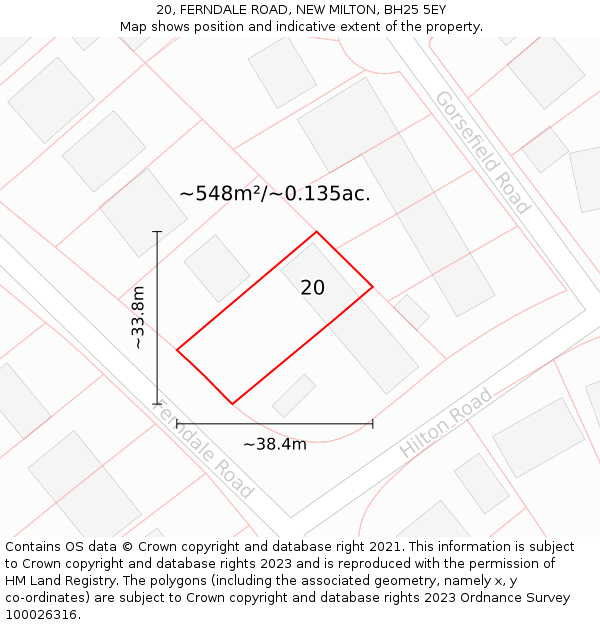 20, FERNDALE ROAD, NEW MILTON, BH25 5EY: Plot and title map