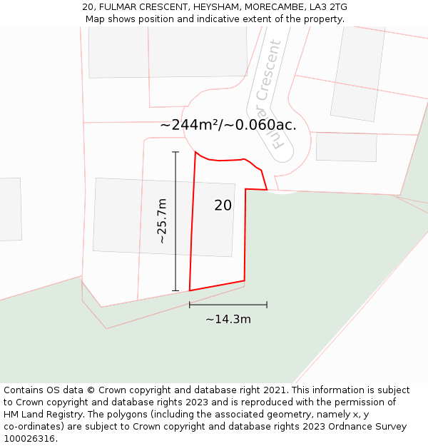 20, FULMAR CRESCENT, HEYSHAM, MORECAMBE, LA3 2TG: Plot and title map