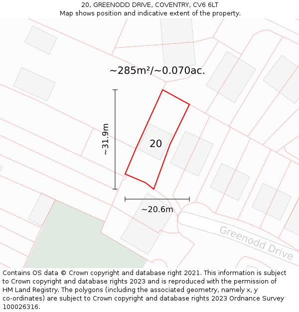 20, GREENODD DRIVE, COVENTRY, CV6 6LT: Plot and title map