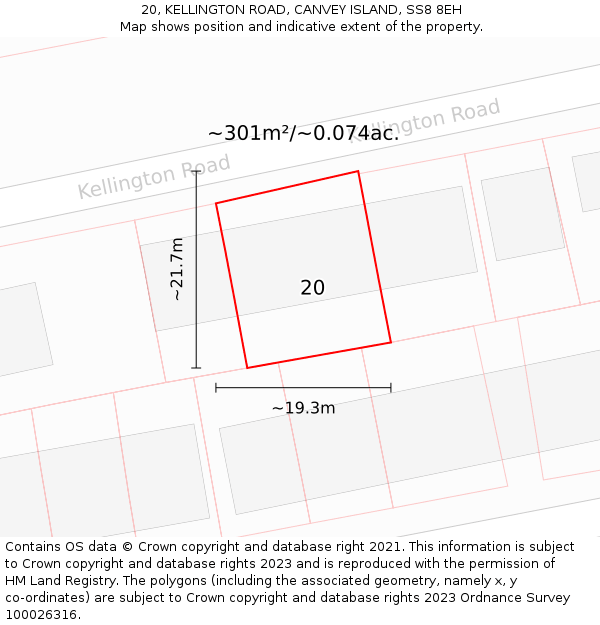 20, KELLINGTON ROAD, CANVEY ISLAND, SS8 8EH: Plot and title map