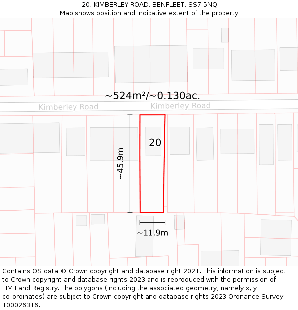 20, KIMBERLEY ROAD, BENFLEET, SS7 5NQ: Plot and title map