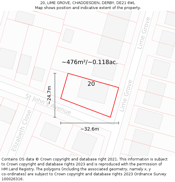 20, LIME GROVE, CHADDESDEN, DERBY, DE21 6WL: Plot and title map