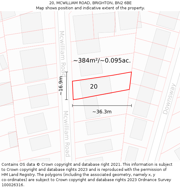 20, MCWILLIAM ROAD, BRIGHTON, BN2 6BE: Plot and title map