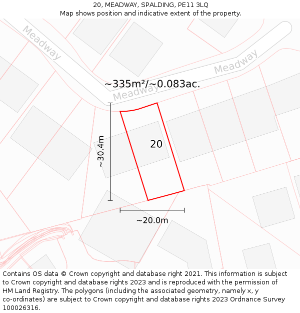 20, MEADWAY, SPALDING, PE11 3LQ: Plot and title map