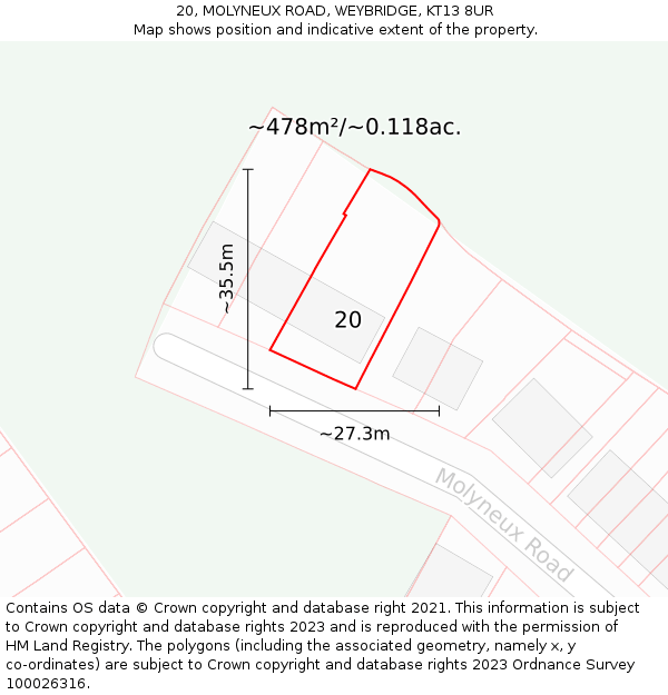 20, MOLYNEUX ROAD, WEYBRIDGE, KT13 8UR: Plot and title map