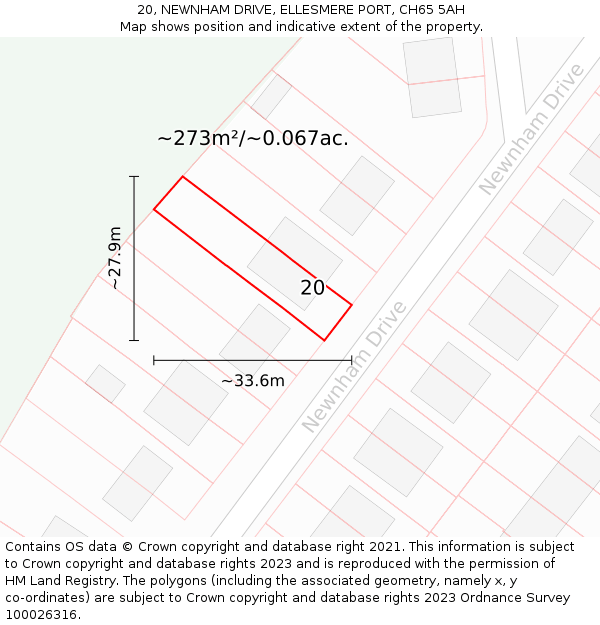 20, NEWNHAM DRIVE, ELLESMERE PORT, CH65 5AH: Plot and title map