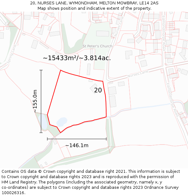 20, NURSES LANE, WYMONDHAM, MELTON MOWBRAY, LE14 2AS: Plot and title map