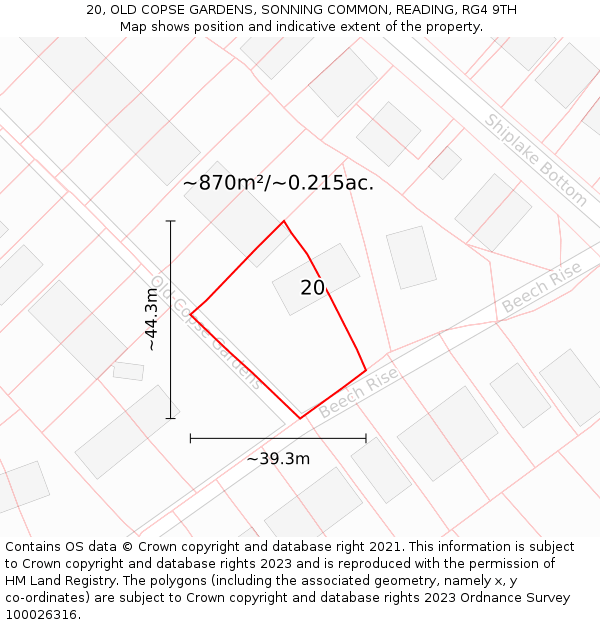 20, OLD COPSE GARDENS, SONNING COMMON, READING, RG4 9TH: Plot and title map