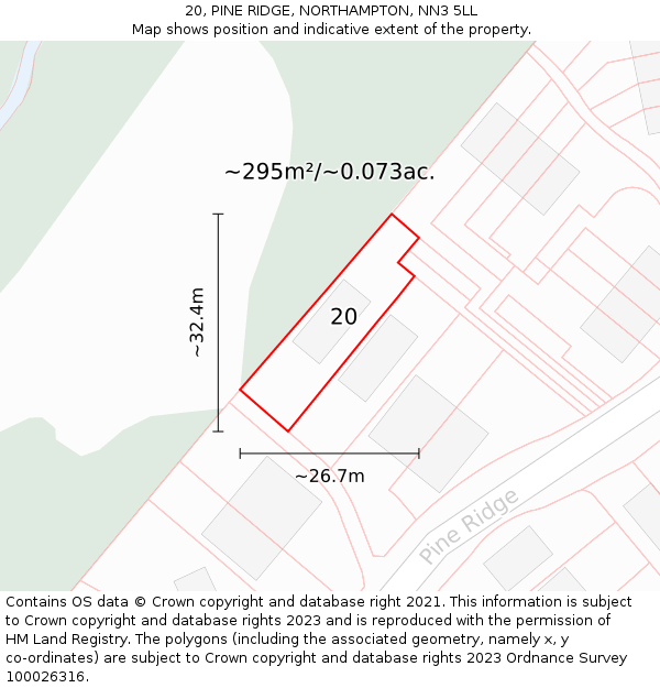 20, PINE RIDGE, NORTHAMPTON, NN3 5LL: Plot and title map