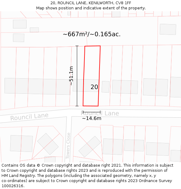 20, ROUNCIL LANE, KENILWORTH, CV8 1FF: Plot and title map