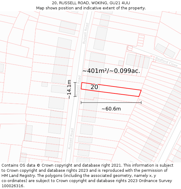 20, RUSSELL ROAD, WOKING, GU21 4UU: Plot and title map