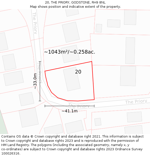 20, THE PRIORY, GODSTONE, RH9 8NL: Plot and title map