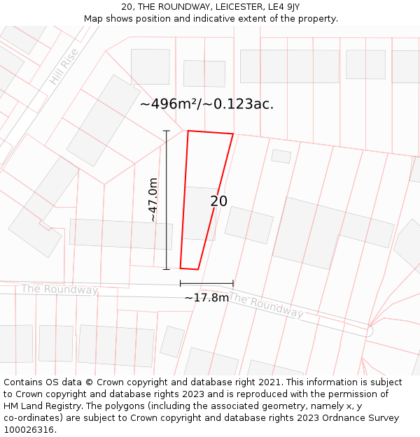 20, THE ROUNDWAY, LEICESTER, LE4 9JY: Plot and title map