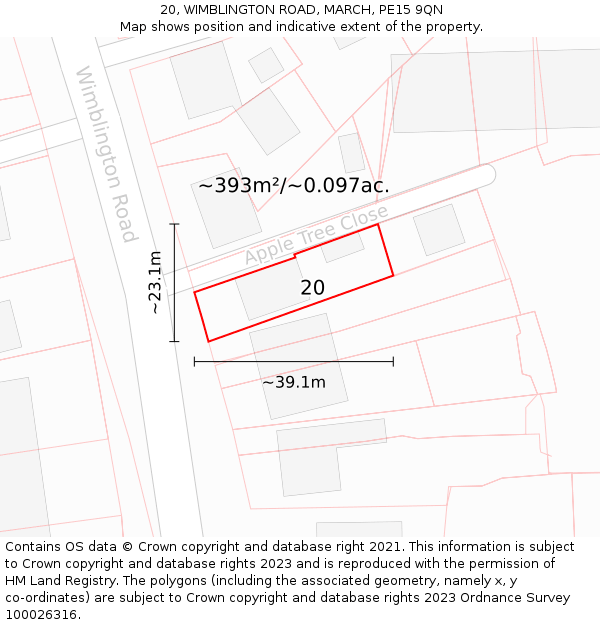 20, WIMBLINGTON ROAD, MARCH, PE15 9QN: Plot and title map