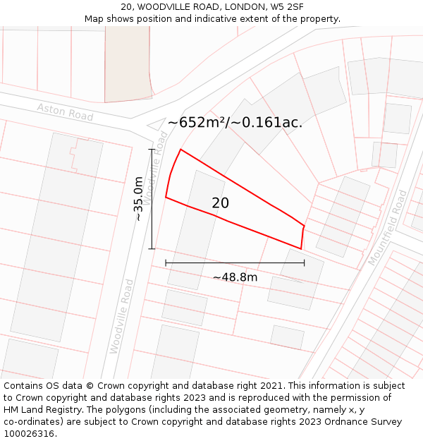 20, WOODVILLE ROAD, LONDON, W5 2SF: Plot and title map