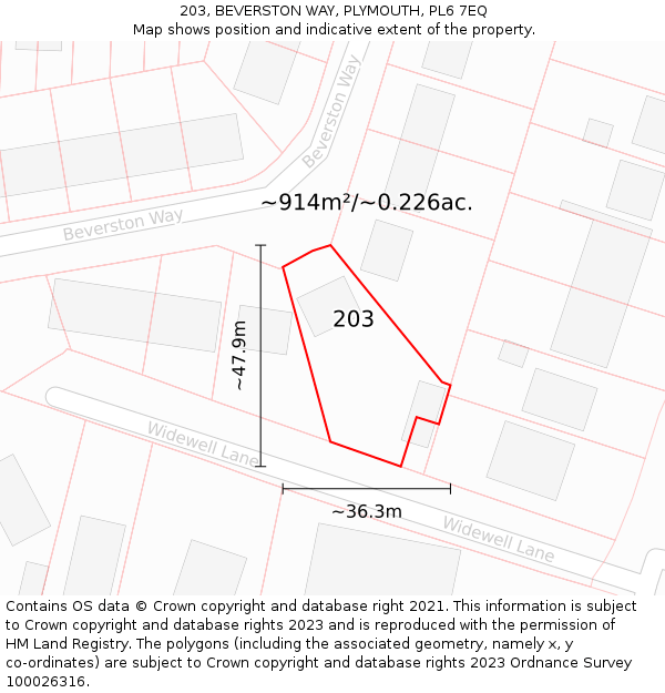 203, BEVERSTON WAY, PLYMOUTH, PL6 7EQ: Plot and title map