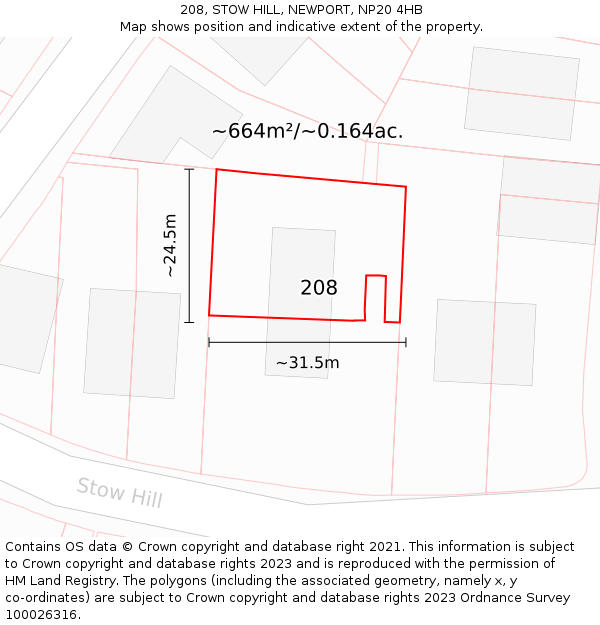 208, STOW HILL, NEWPORT, NP20 4HB: Plot and title map