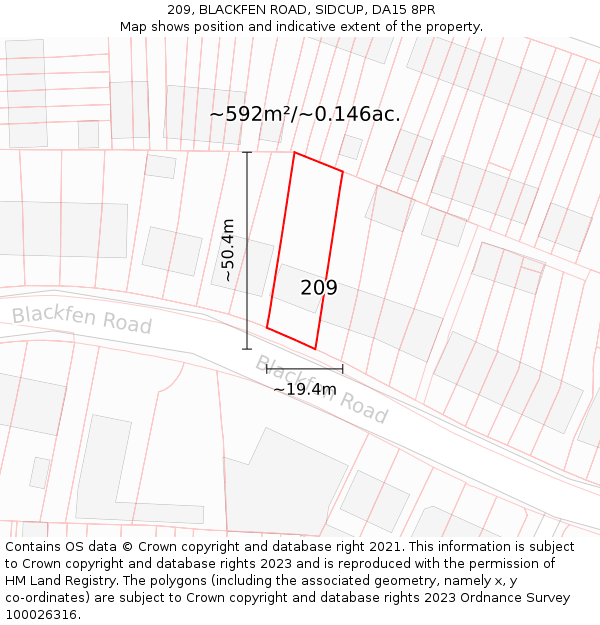 209, BLACKFEN ROAD, SIDCUP, DA15 8PR: Plot and title map