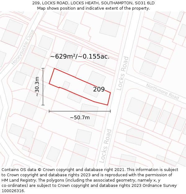 209, LOCKS ROAD, LOCKS HEATH, SOUTHAMPTON, SO31 6LD: Plot and title map