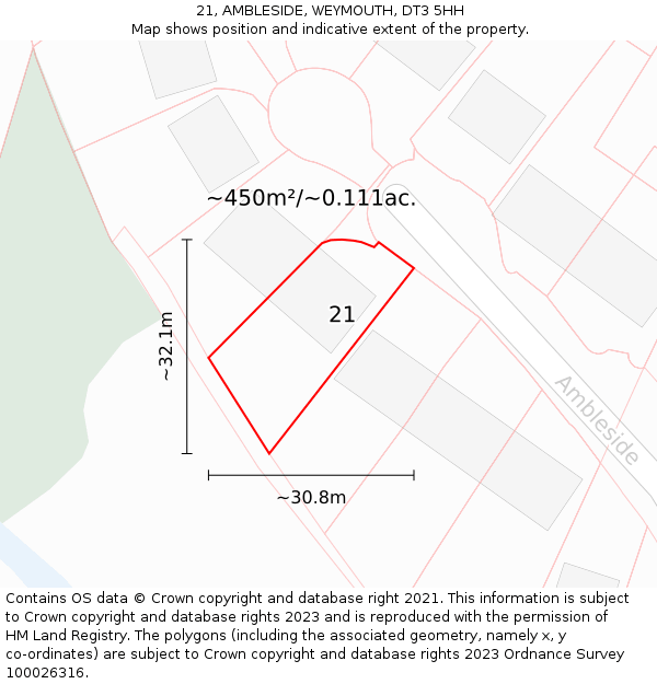 21, AMBLESIDE, WEYMOUTH, DT3 5HH: Plot and title map