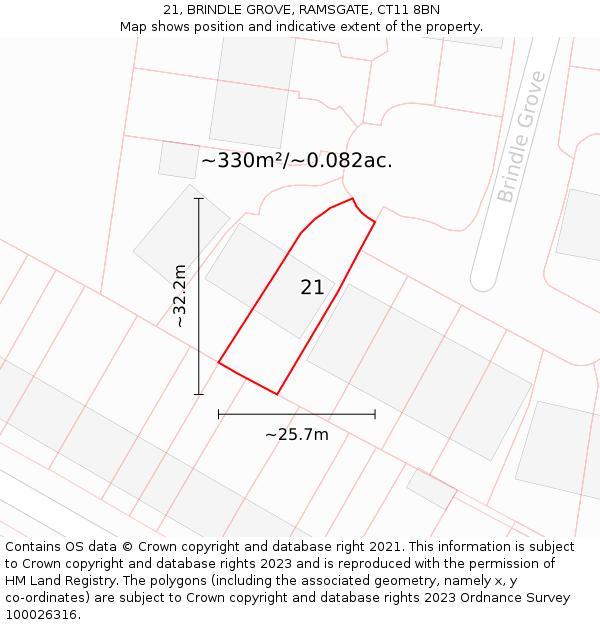 21, BRINDLE GROVE, RAMSGATE, CT11 8BN: Plot and title map