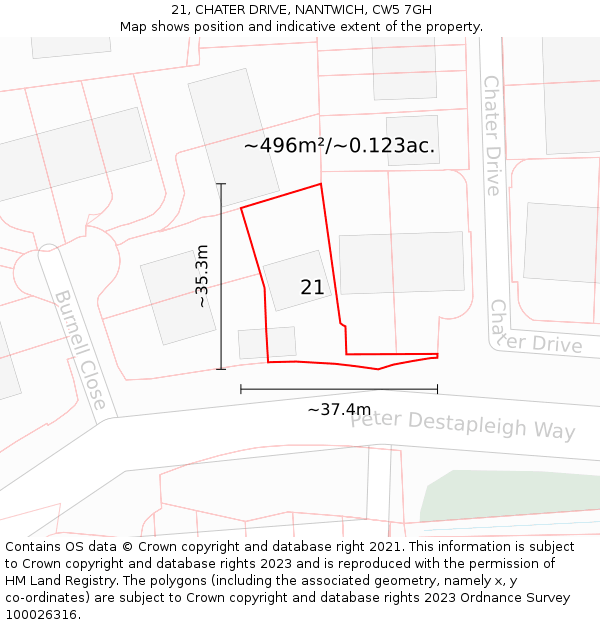 21, CHATER DRIVE, NANTWICH, CW5 7GH: Plot and title map