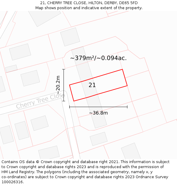 21, CHERRY TREE CLOSE, HILTON, DERBY, DE65 5FD: Plot and title map