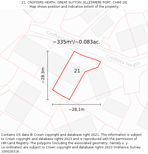 21, CROFTERS HEATH, GREAT SUTTON, ELLESMERE PORT, CH66 2XJ: Plot and title map