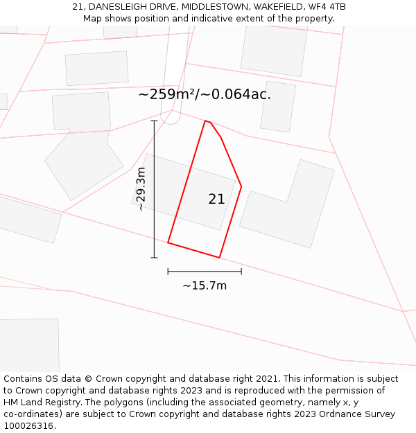 21, DANESLEIGH DRIVE, MIDDLESTOWN, WAKEFIELD, WF4 4TB: Plot and title map