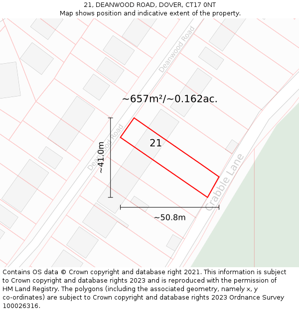 21, DEANWOOD ROAD, DOVER, CT17 0NT: Plot and title map