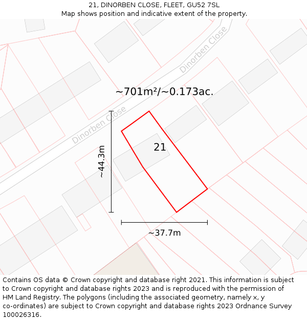 21, DINORBEN CLOSE, FLEET, GU52 7SL: Plot and title map